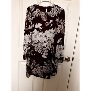 BCBG Maxazria Ashton Burgundy Floral Two Layer Dress Long Sleeve Size XS